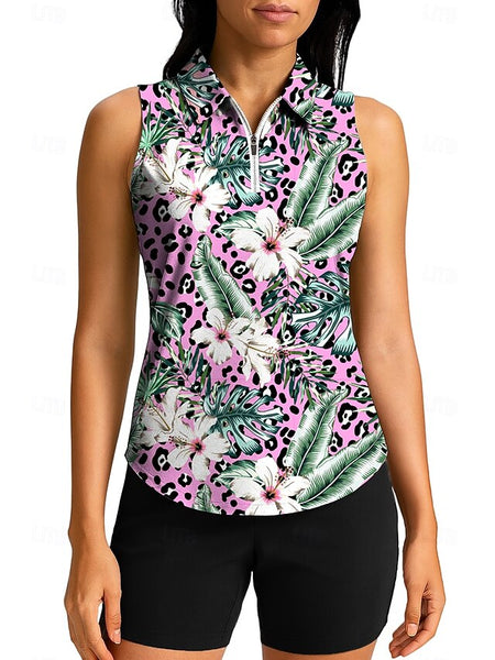 Women's Leopard Floral Tops Sport Shirt Golf Polo Shirt FashionChic