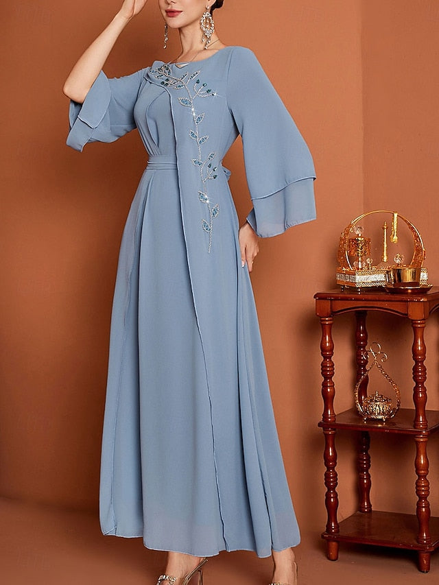 A-Line Floor Length Mother of Elegant Bride the Neck V Dress FashionChic