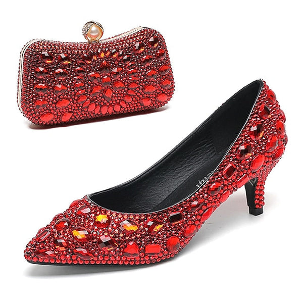 Matching Kitten Crystal-Embellished and Heel Shoes Women's FashionChic