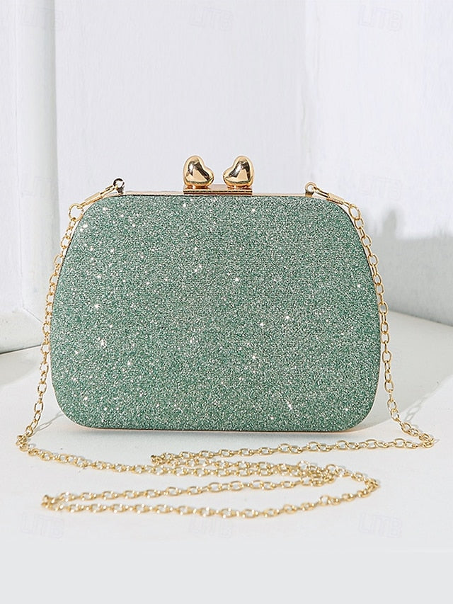 Glitter Sage Clutch Women's with Evening Green Rhinestone FashionChic