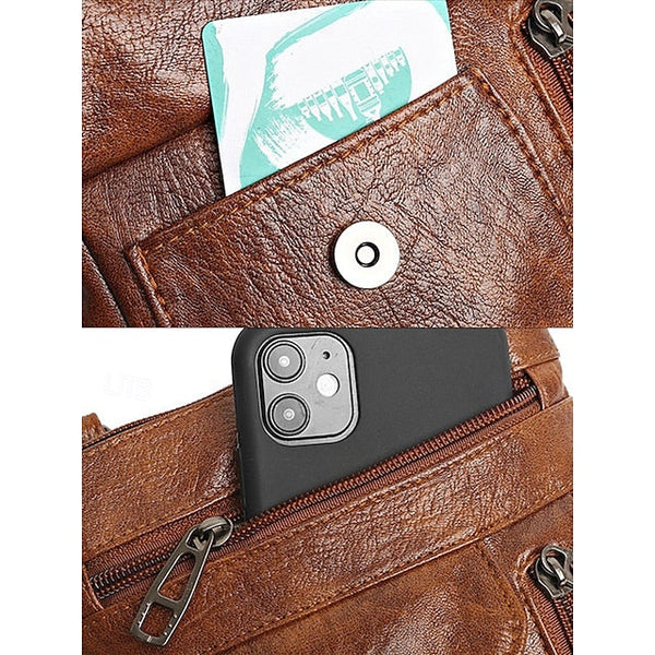 Leather Vintage Multi-Pocket Crossbody Women's Faux - Bag FashionChic