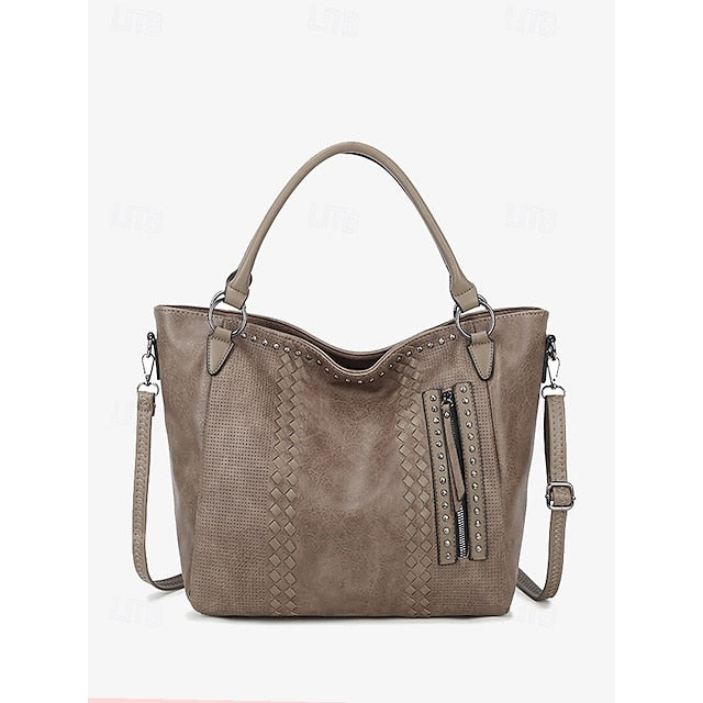 Brown Faux – Women's Tote Bag Handbag Leather Spacious FashionChic