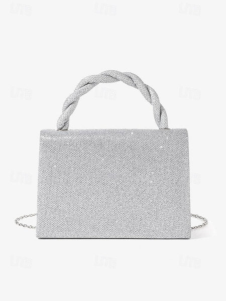 Handle Glitter Women's and Handbag with Braided Silver FashionChic