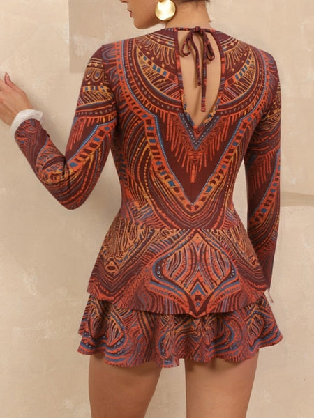 Women's One Piece Swimsuit with Skirt Boho Dress Tummy FashionChic