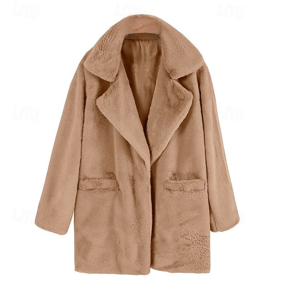 Women's Pocket Faux Coat Fur Casual Warm Comfortable FashionChic