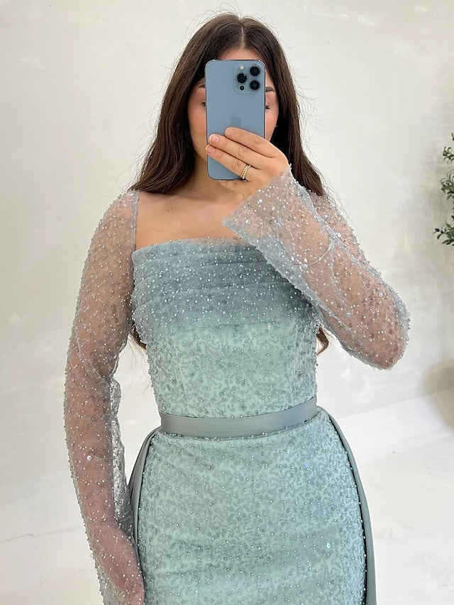 Evening Sequin Wedding A-Line Guest Formal Gown Elegant Dress FashionChic
