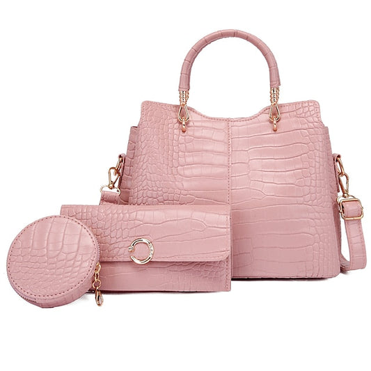 Bag Leather Going Women's out Set PU Purse Office Pcs 3 FashionChic