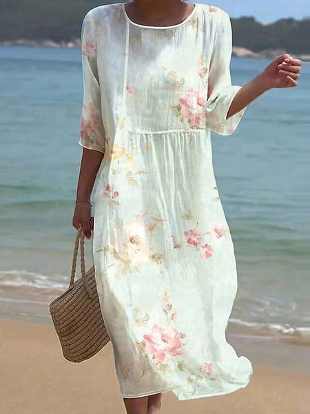 Women's Maxi Dress Kaftan 3/4 Length Sleeve Crew Neck