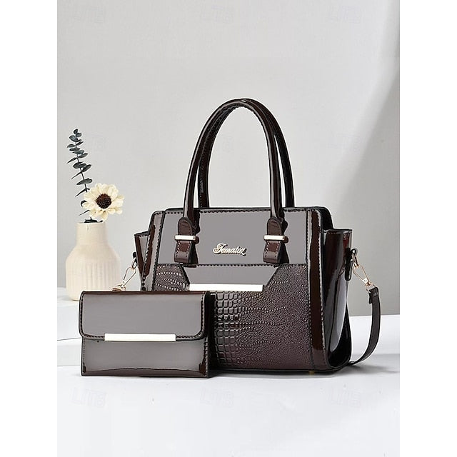 Faux Set Handbag Glossy Women's – Patent Leather FashionChic