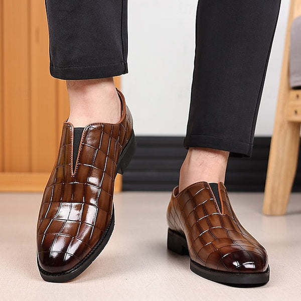 Shoes Pattern Men's Burgundy – Dress Crocodile Slip-On FashionChic