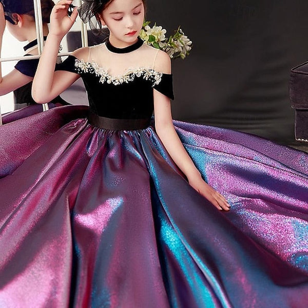 Party Sleeve Dress Color Solid Short Girls' Kids FashionChic