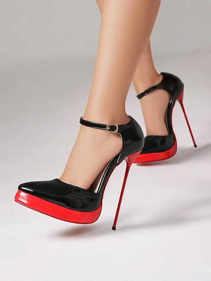 Leather Patent Black Platform Red Women's Stiletto and FashionChic