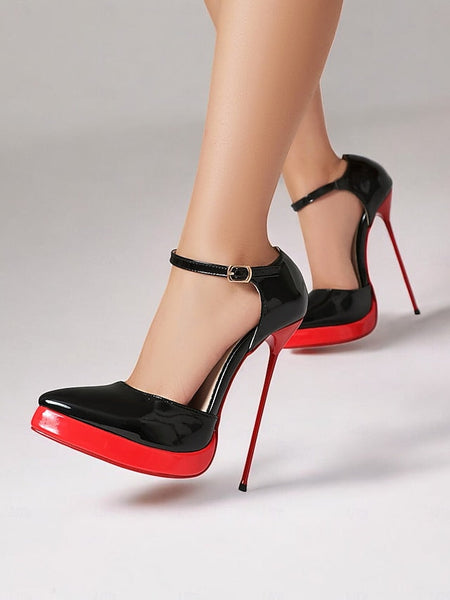 Leather Patent Black Platform Red Women's Stiletto and FashionChic