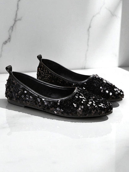 Flats Toe Women's Black Sequin Sparkly - Ballet Pointed FashionChic
