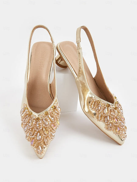 Beaded with - Detail Ivory Slingback Women Shoes for Wedding FashionChic
