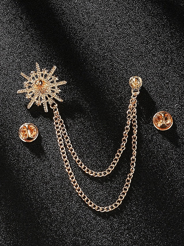 Gold Elegant Lapel Stylish Chains with Pin Crystal – Star FashionChic