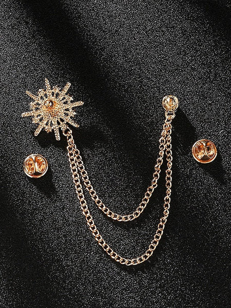 Gold Elegant Lapel Stylish Chains with Pin Crystal – Star FashionChic