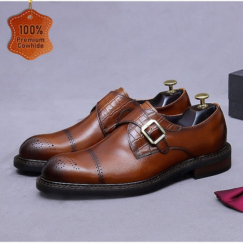 Dress Genuine Strap Black Men's Leather Monk First Shoes- FashionChic