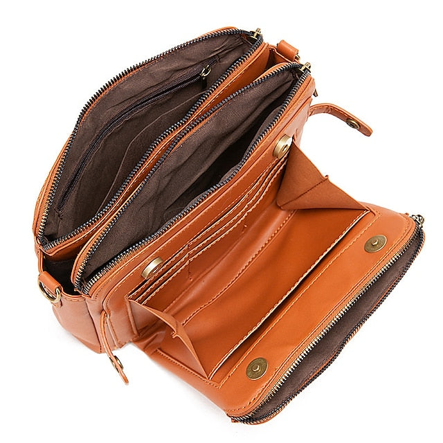 Shoulder Leather Women's Vintage Three-Layer Crossbody FashionChic