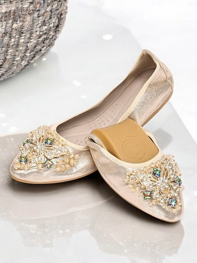 Foldable Flats Women's with Crystal Glitter Gold FashionChic