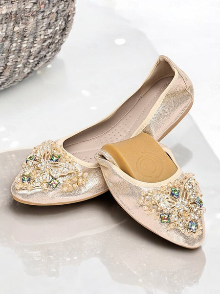 Foldable Flats Women's with Crystal Glitter Gold FashionChic
