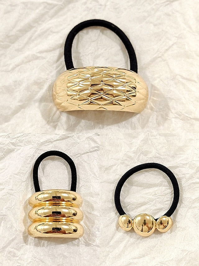 Gold Scrunchies Hair - Tone Elastic with Band Women's FashionChic