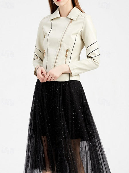 Faux Zipper Leather Comfortable Jacket Pocket Women's FashionChic