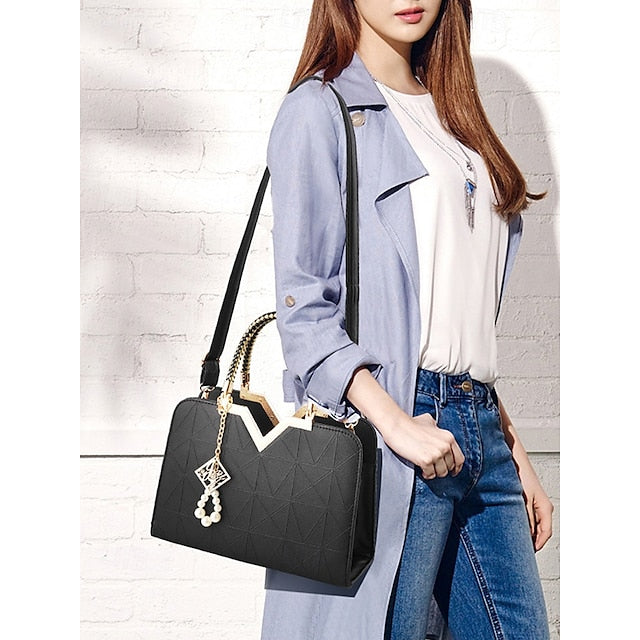 Handbag Faux with Elegant – Women's Pendant Pearl Leather FashionChic