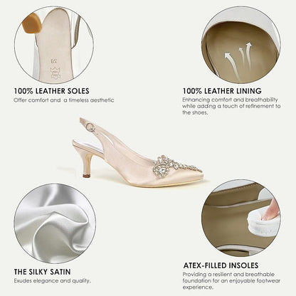 Heels Women Slingback - for Crystal Beige Embellishment with FashionChic