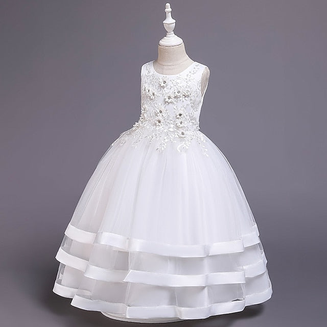 Girls' Wedding Kids Colored Party Dress Solid Sleeveless FashionChic