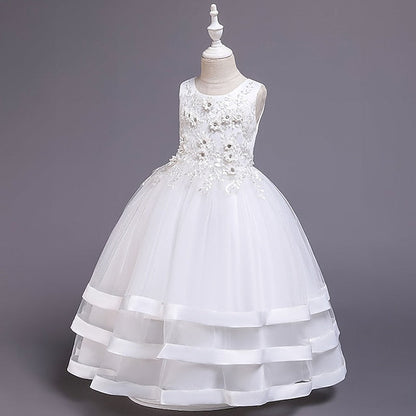 Girls' Wedding Kids Colored Party Dress Solid Sleeveless FashionChic