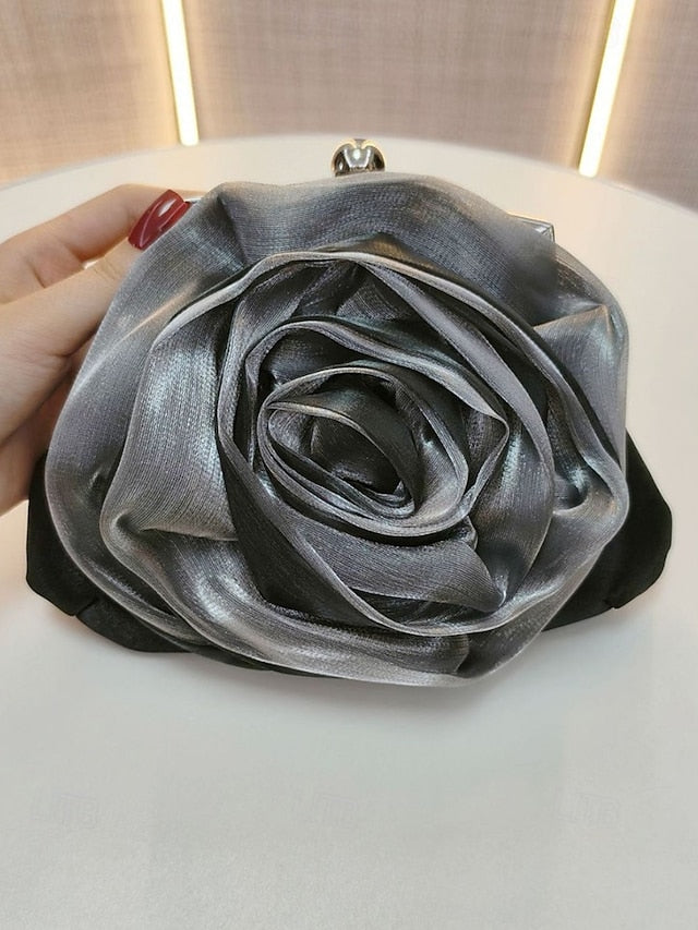 Satin Evening – Elegant Purse Clutch Rose Flower Women's FashionChic