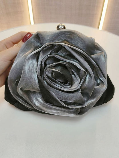 Satin Evening – Elegant Purse Clutch Rose Flower Women's FashionChic