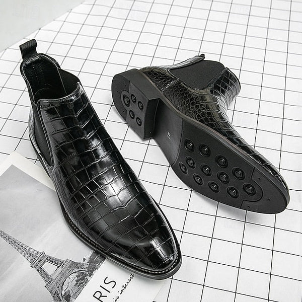 Boots – Chelsea Brown Men's Crocodile Pattern Slip-On FashionChic