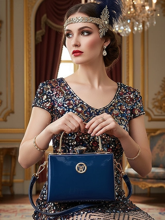 Evening Patent Burgundy Handbag with Gold Women's Leather FashionChic