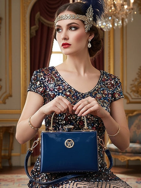 Evening Patent Burgundy Handbag with Gold Women's Leather FashionChic