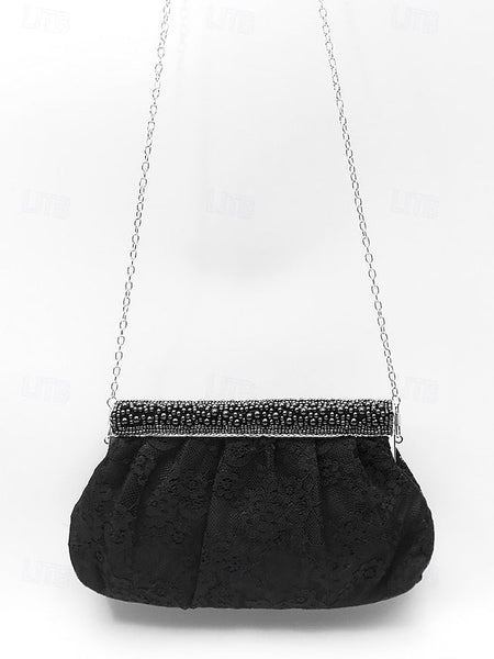 Beaded Black Women's with Bag Lace Clutch Elegant Evening FashionChic