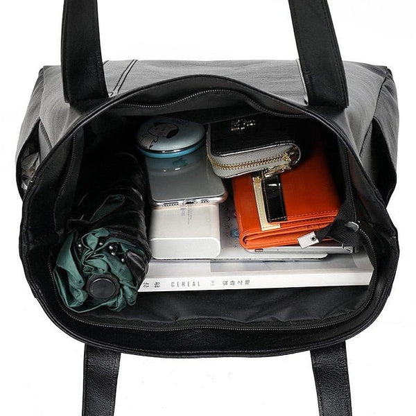 Bag Black – Leather Large Faux Women's Tote Stylish FashionChic