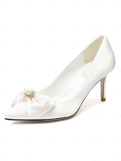 Women's Satin Bow Chic Pointed Pumps – Toe Wedding FashionChic
