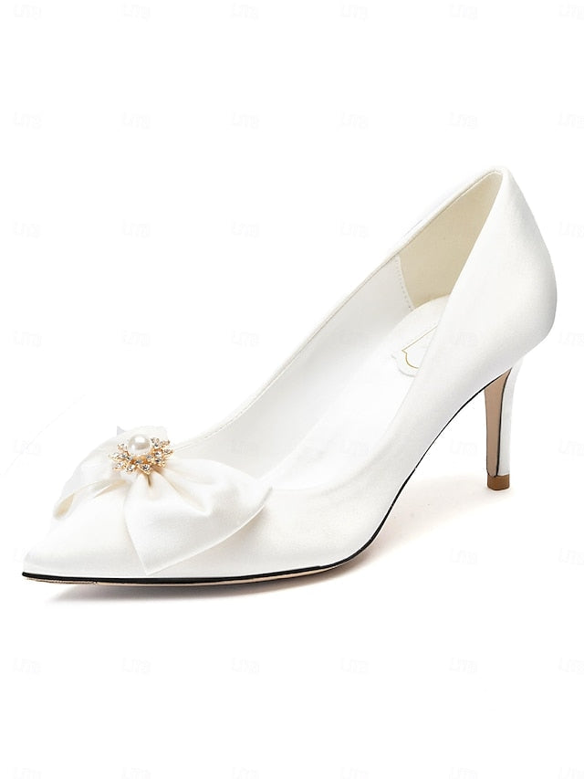 Women's Satin Bow Chic Pointed Pumps – Toe Wedding FashionChic