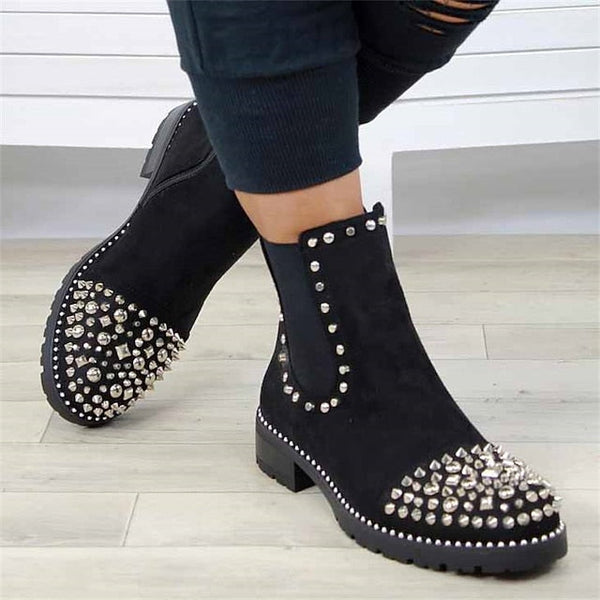 Chelsea Sole Ankle – Black Studded Chunky Boots Women for FashionChic