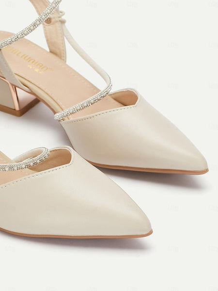Women's Toe Pointed Heels Elegant with Rhinestone Slingback FashionChic