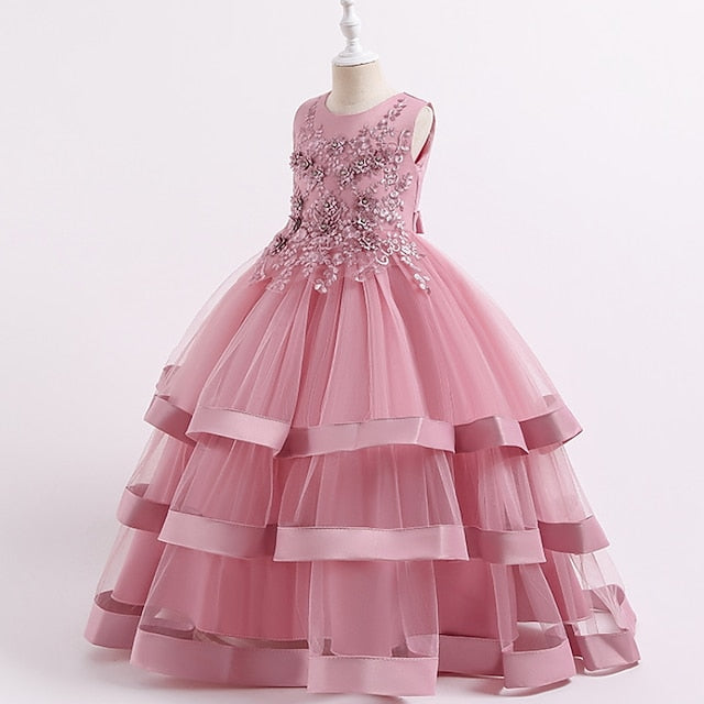 Girls' Wedding Kids Colored Party Dress Solid Sleeveless FashionChic