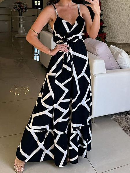 Women's Geometric Strap Maxi Dress Sleeveless Summer Spring