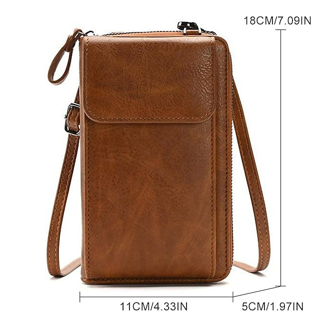 with Zipper Wallet Vintage Faux Crossbody Leather Women's FashionChic