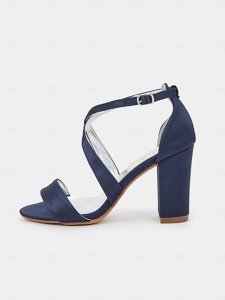 Strappy Elegant Sandals Heel – Block Women's Satin FashionChic