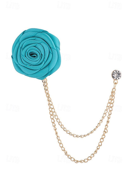 Elegant with – Rose Lapel Red Chain Gold Pin Men's FashionChic