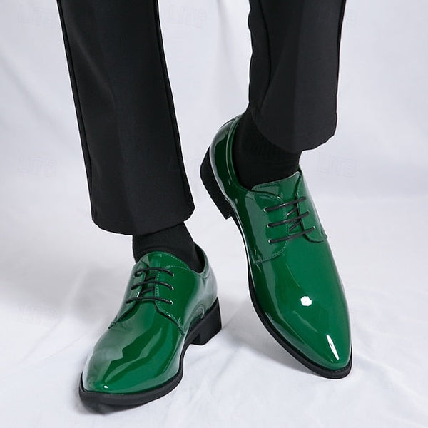 for Formal Green Glossy Men Lace-Up Shoes Patent Leather – FashionChic