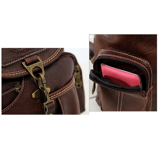 Women's with Backpack Vintage Leather Pockets Faux Multiple FashionChic