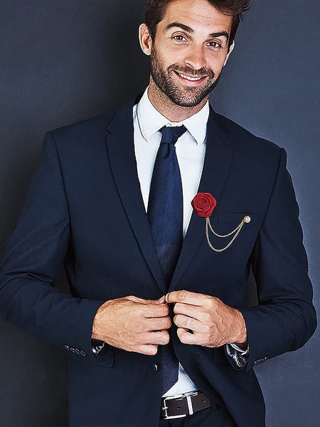 Elegant with – Rose Lapel Red Chain Gold Pin Men's FashionChic